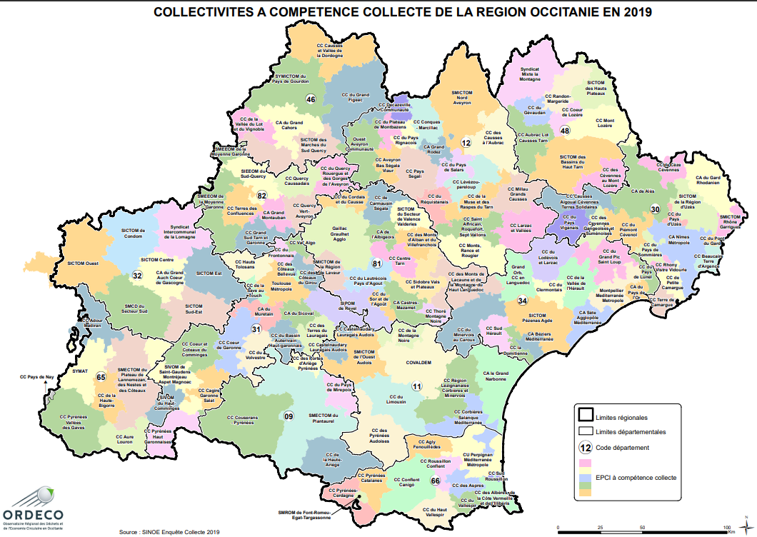 Les collectivités à compétence Collecte des DMA en Occitanie en 2019