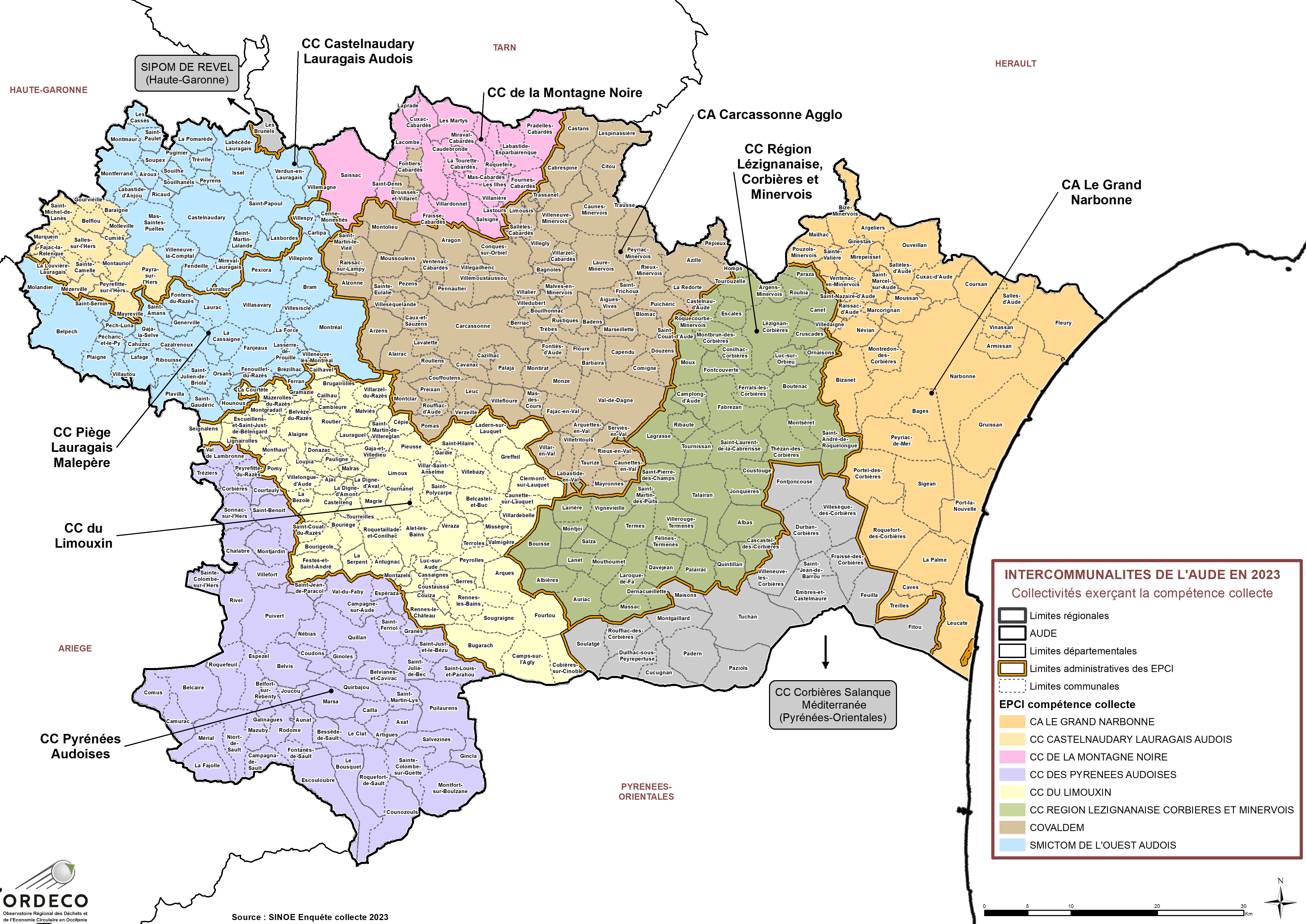 Collectivités à compétence Collecte en 2023 Aude