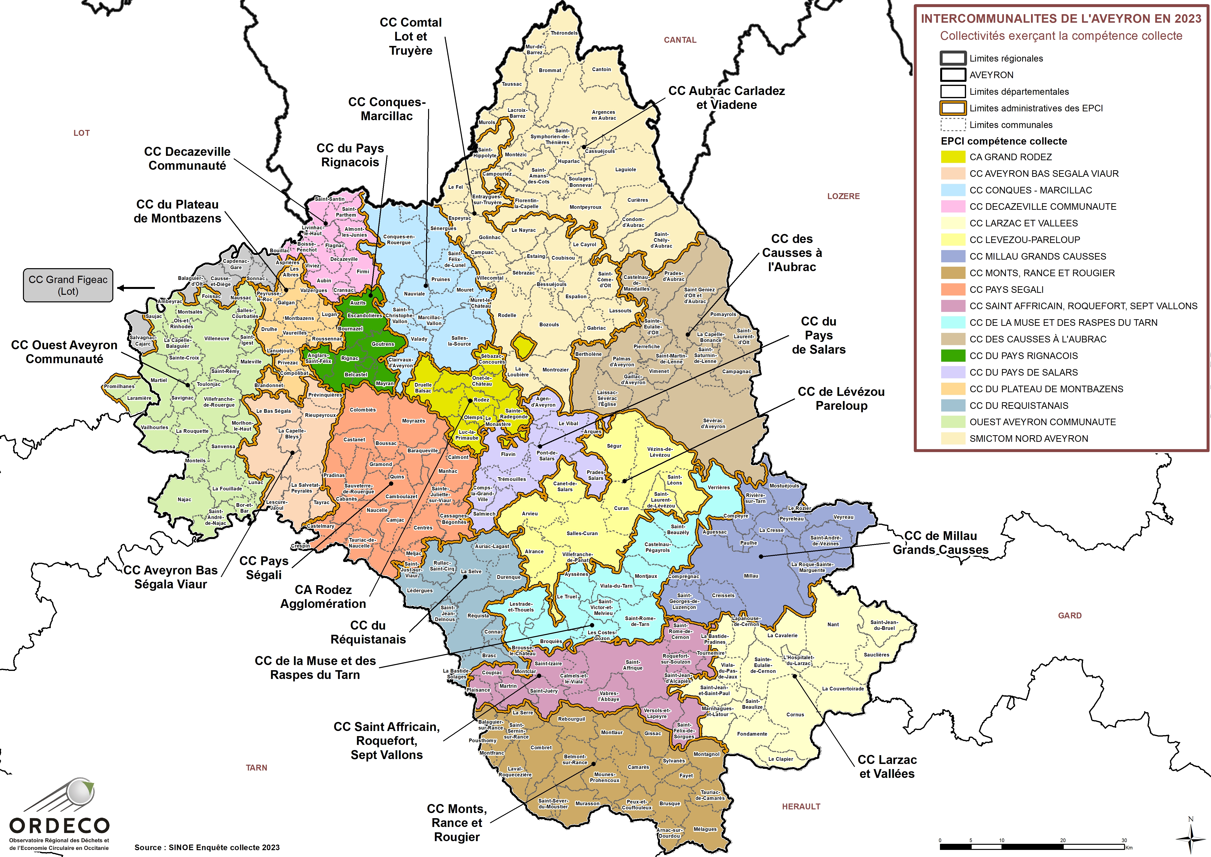 Collectivités à compétence Collecte en 2023 Aveyron