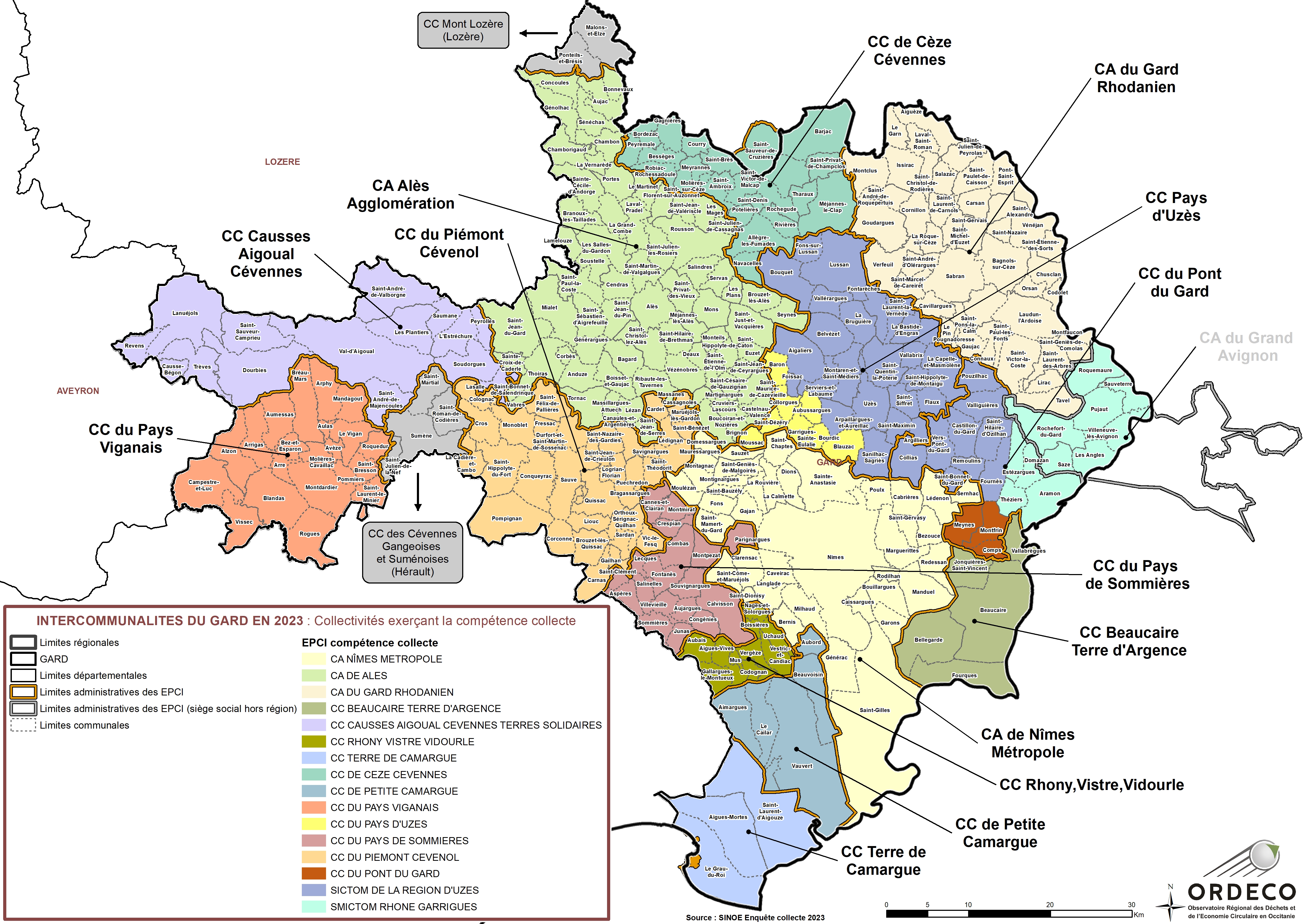Collectivités à compétence Collecte en 2021 - Gard