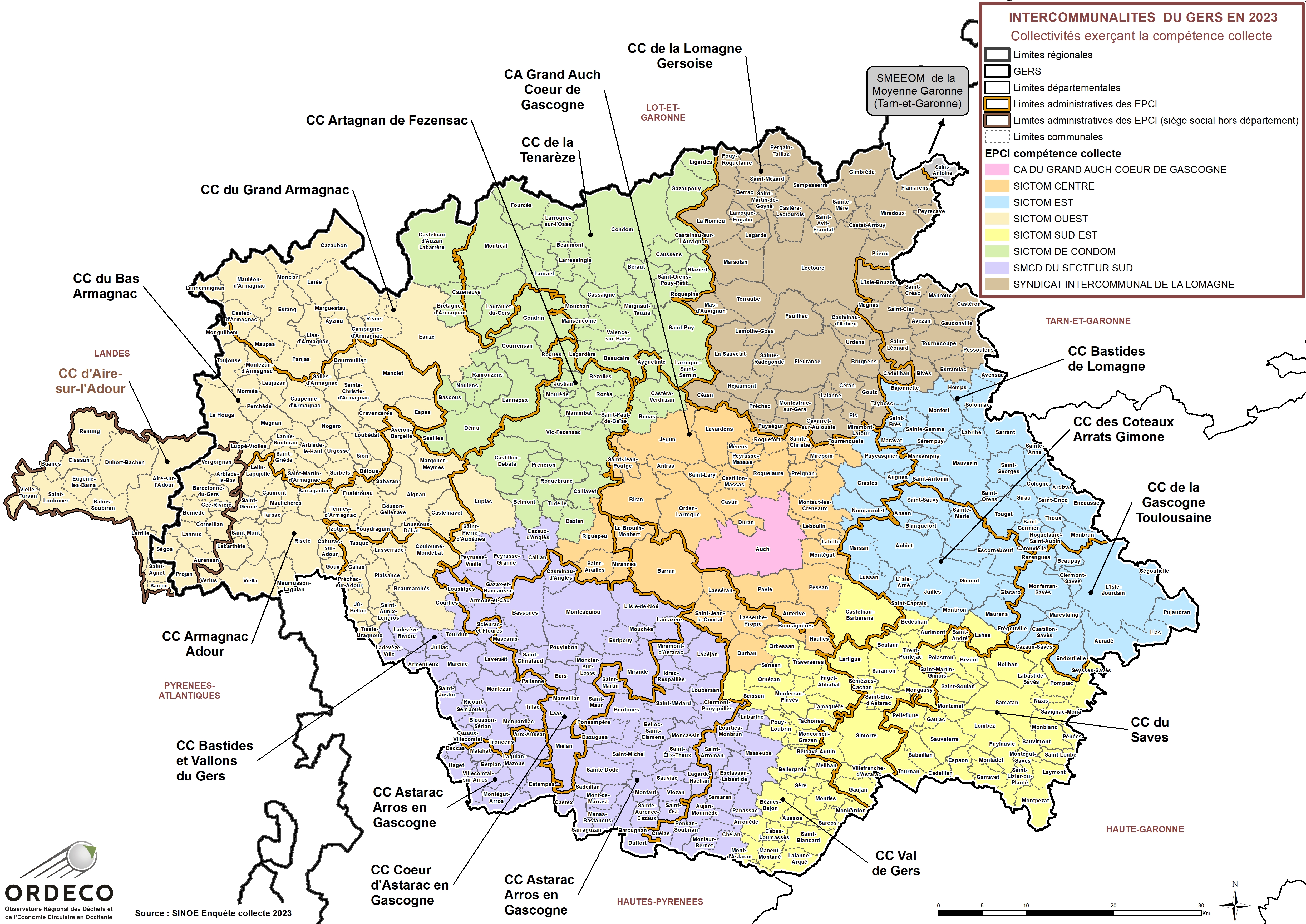 Collectivités à compétence Collecte en 2023 - Gers