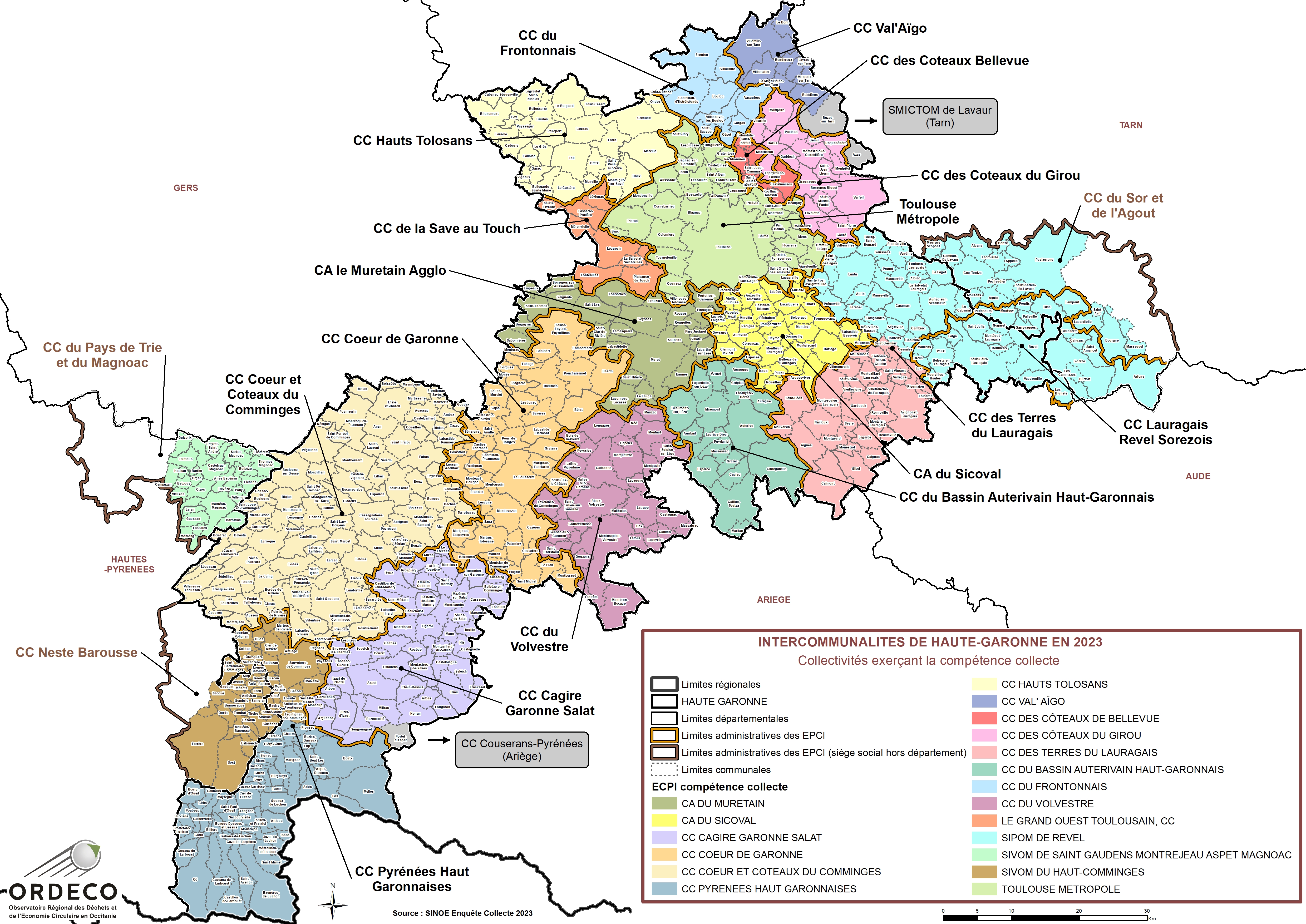  - Collectivités à compétence Collecte en 2023  - Haute Garonne
