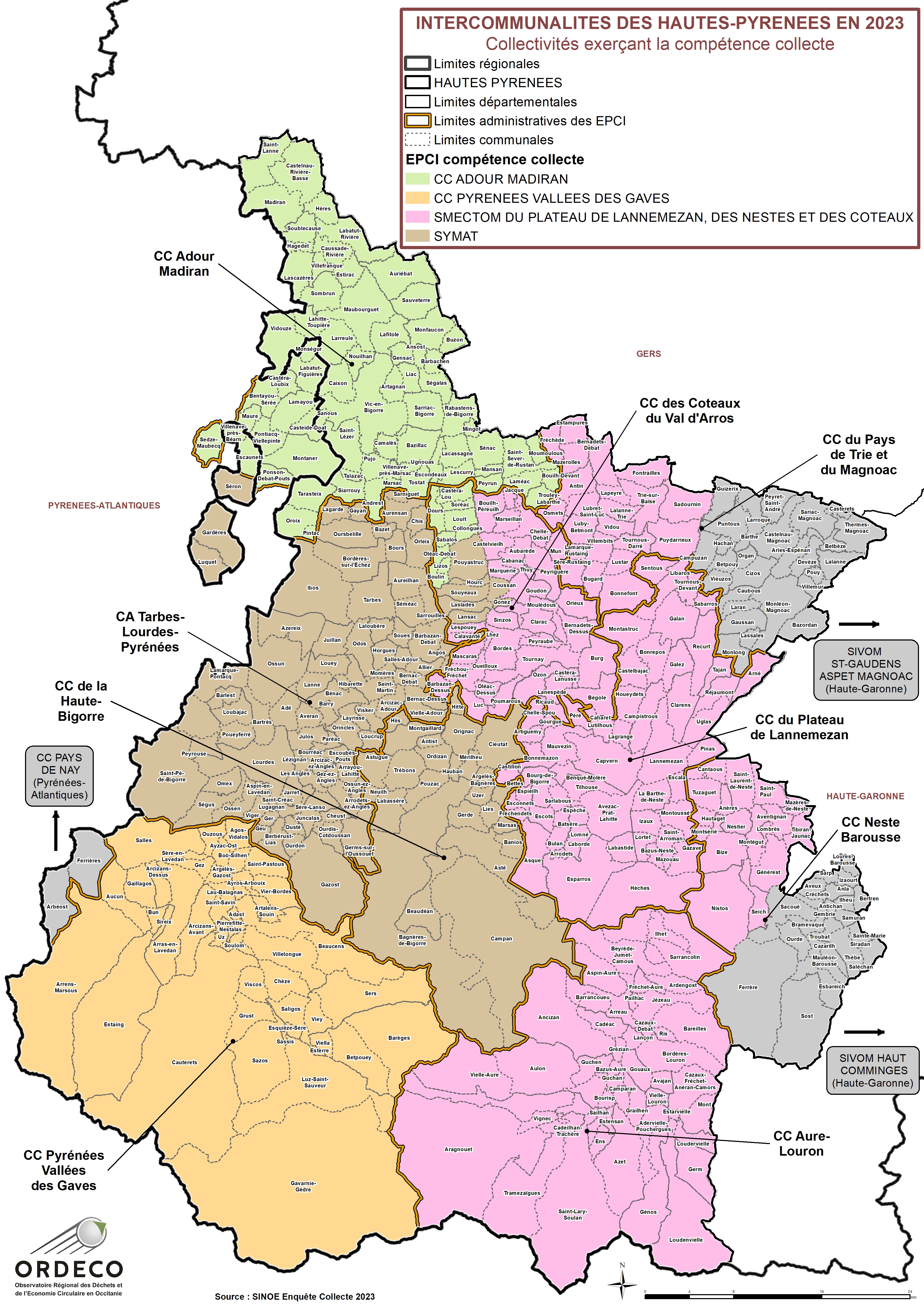  - Collectivités à compétence Collecte en 2023 - Hautes Pyrénées