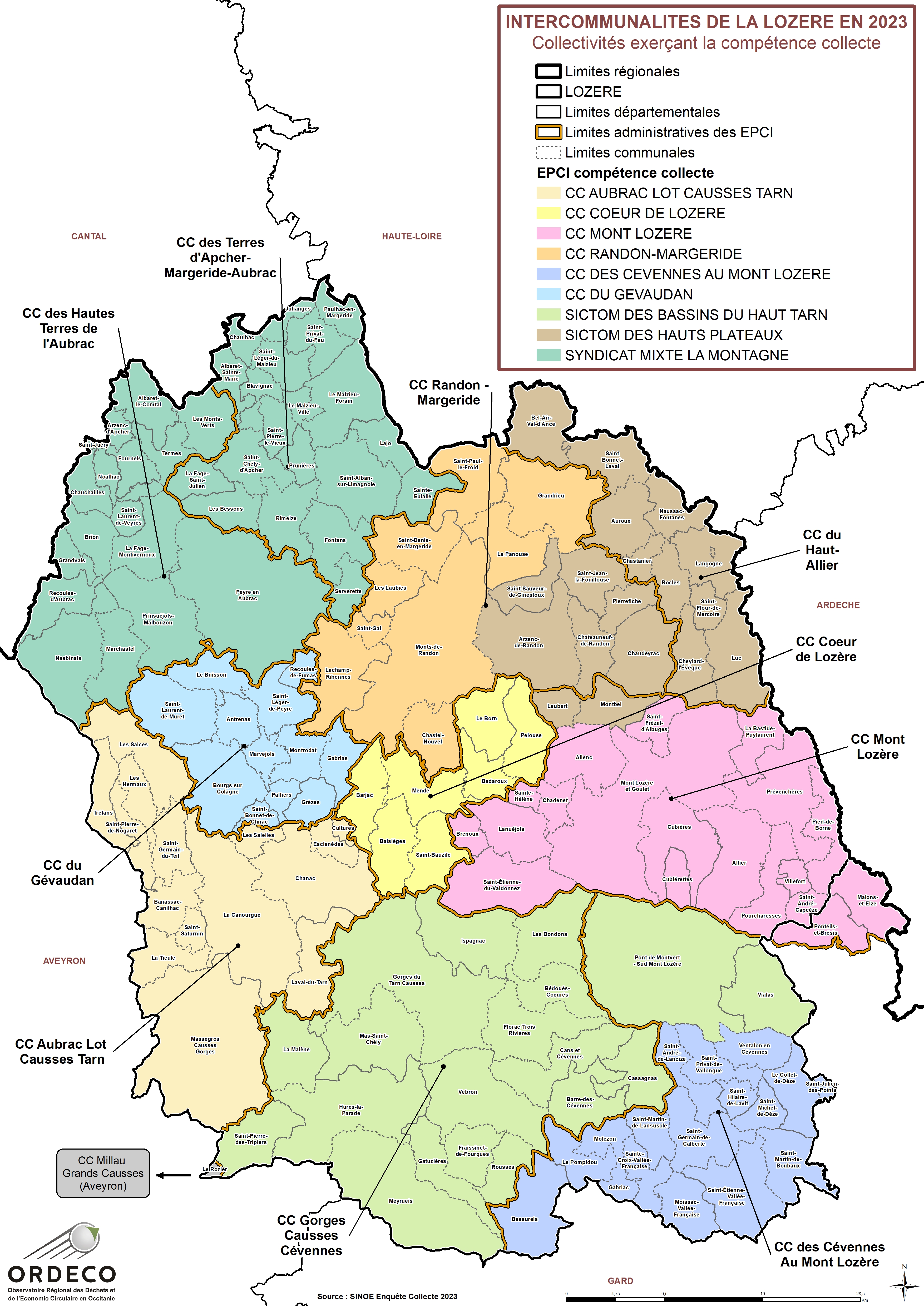  - Collectivités à compétence Collecte en 2023 - Lozère