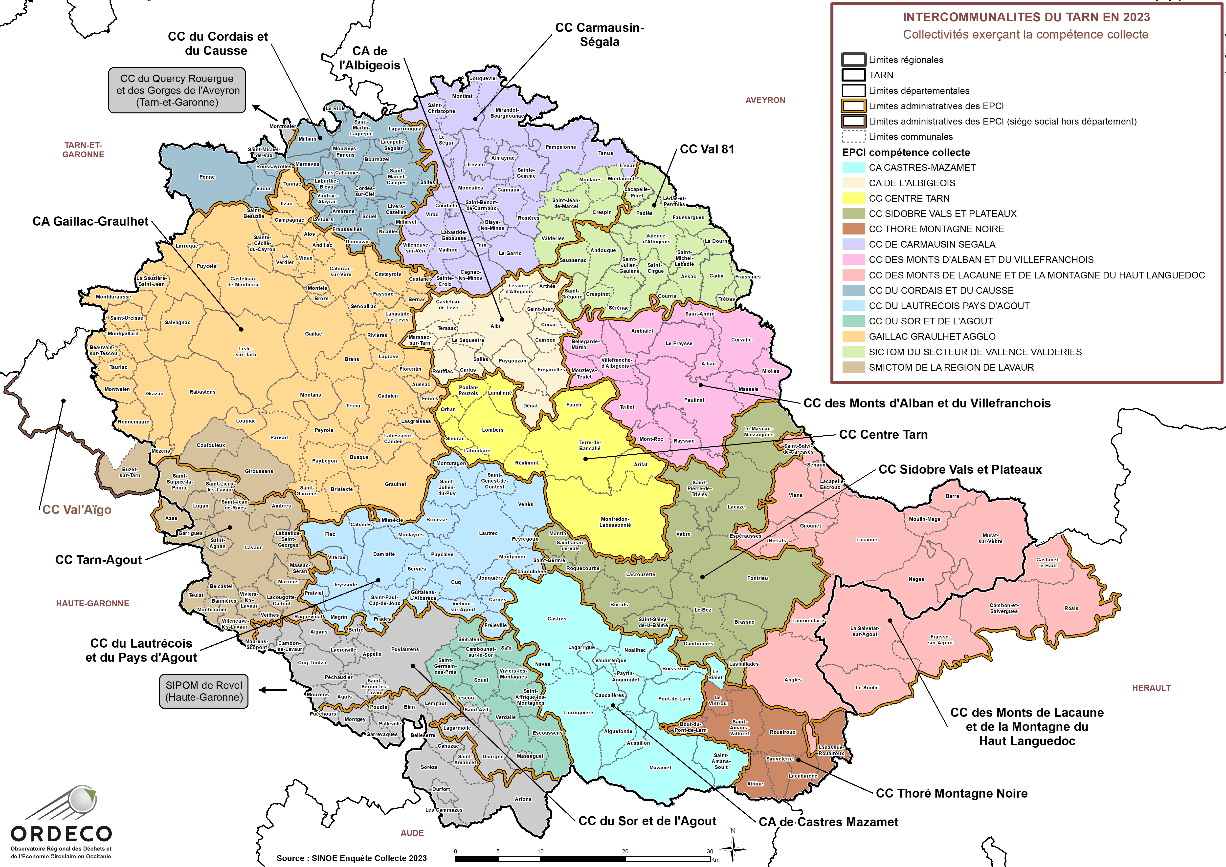  - Collectivités à compétence Collecte en 2023 - Tarn