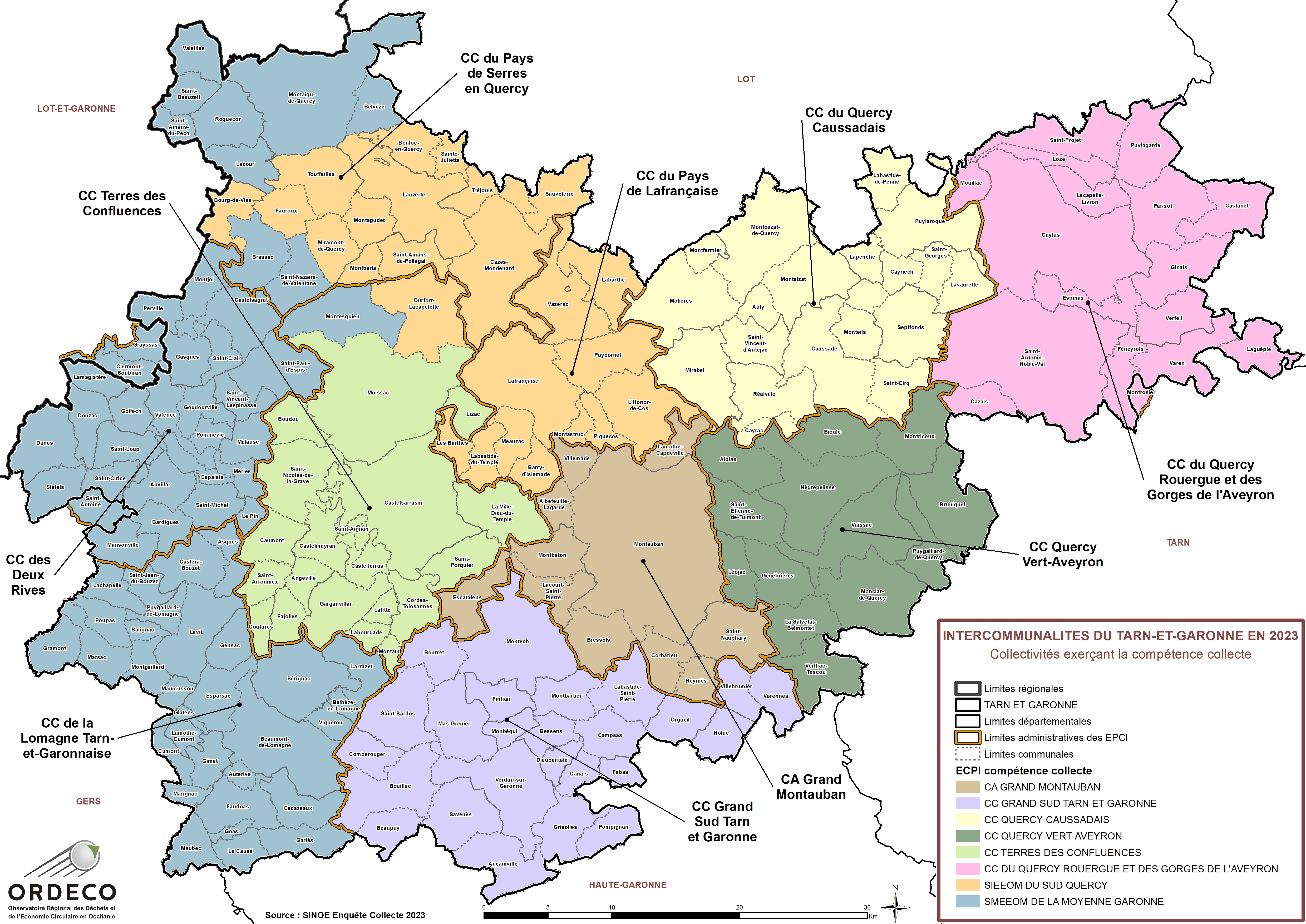 Tarn et Garonne - Collectivités à compétence Collecte en 2023 