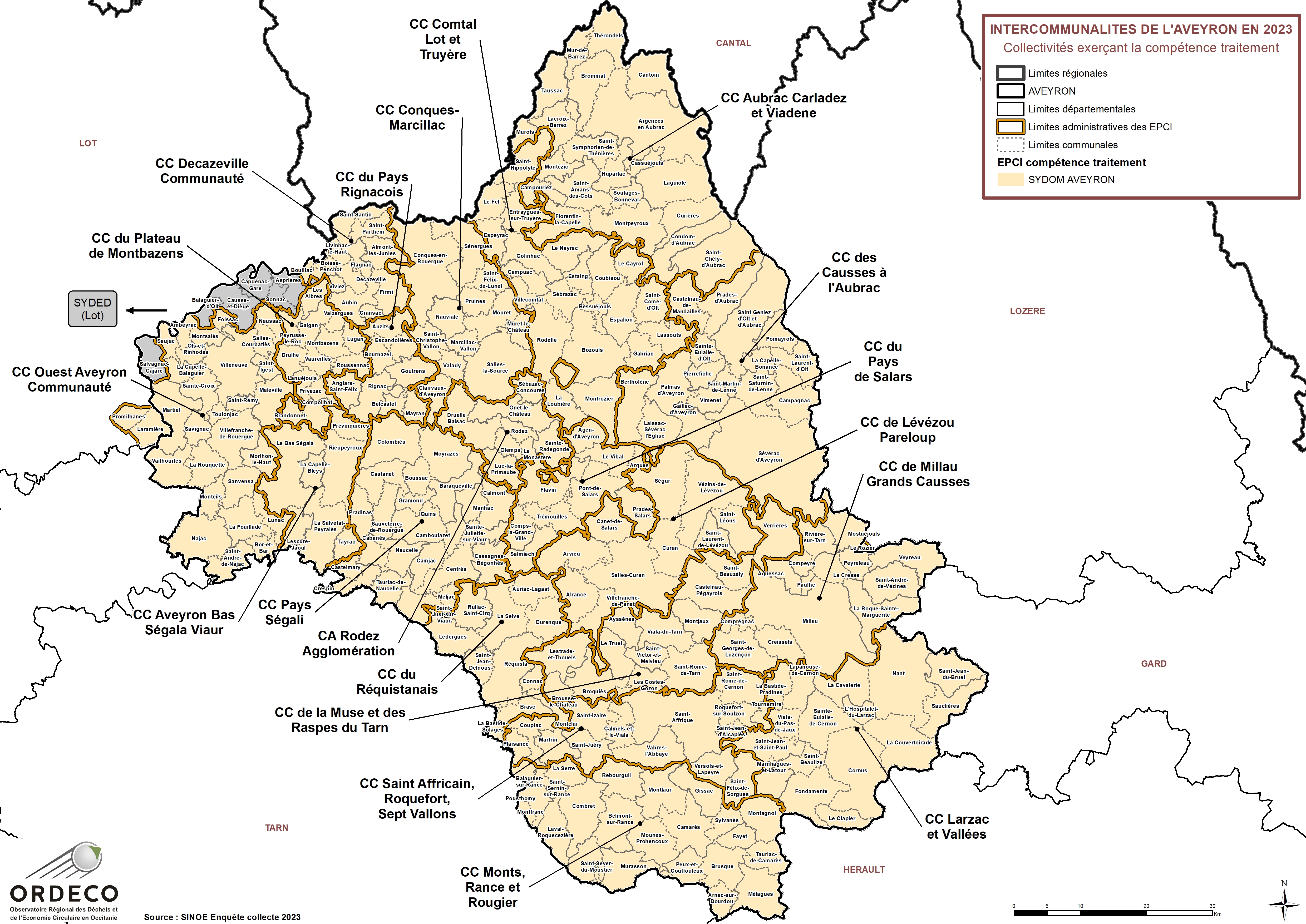  - Les Collectivités à compétence Traitement en 2023 - Aveyron