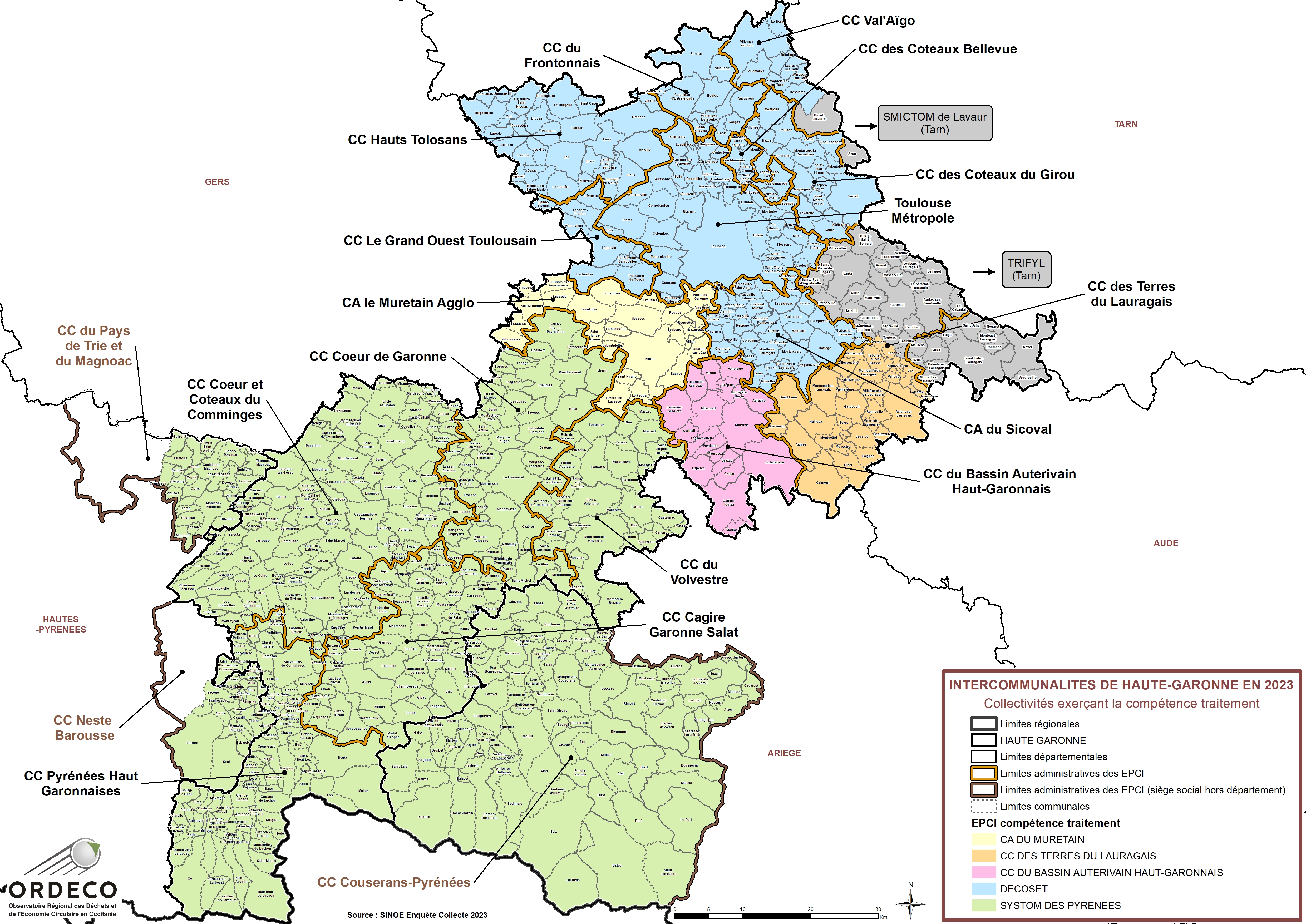  - Les Collectivités à compétence Traitement en 2023 - Haute Garonne