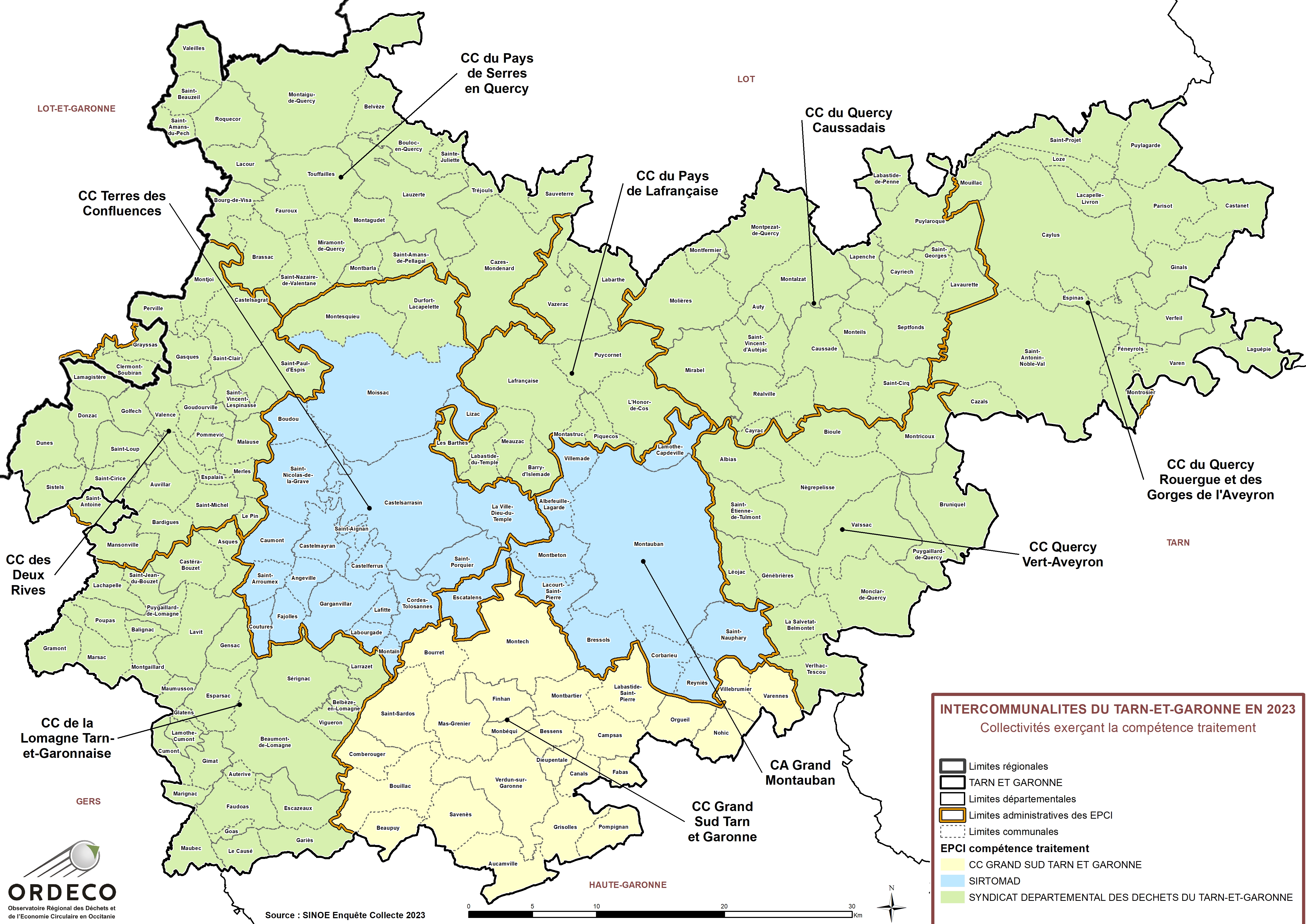 Les collectivités à compétence Traitement en Occitanie 2023 - Tarn et Garonne