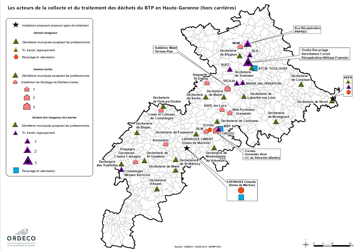 Les acteurs départementaux de la collecte et du traitement des déchets du BTP En Occitanie
