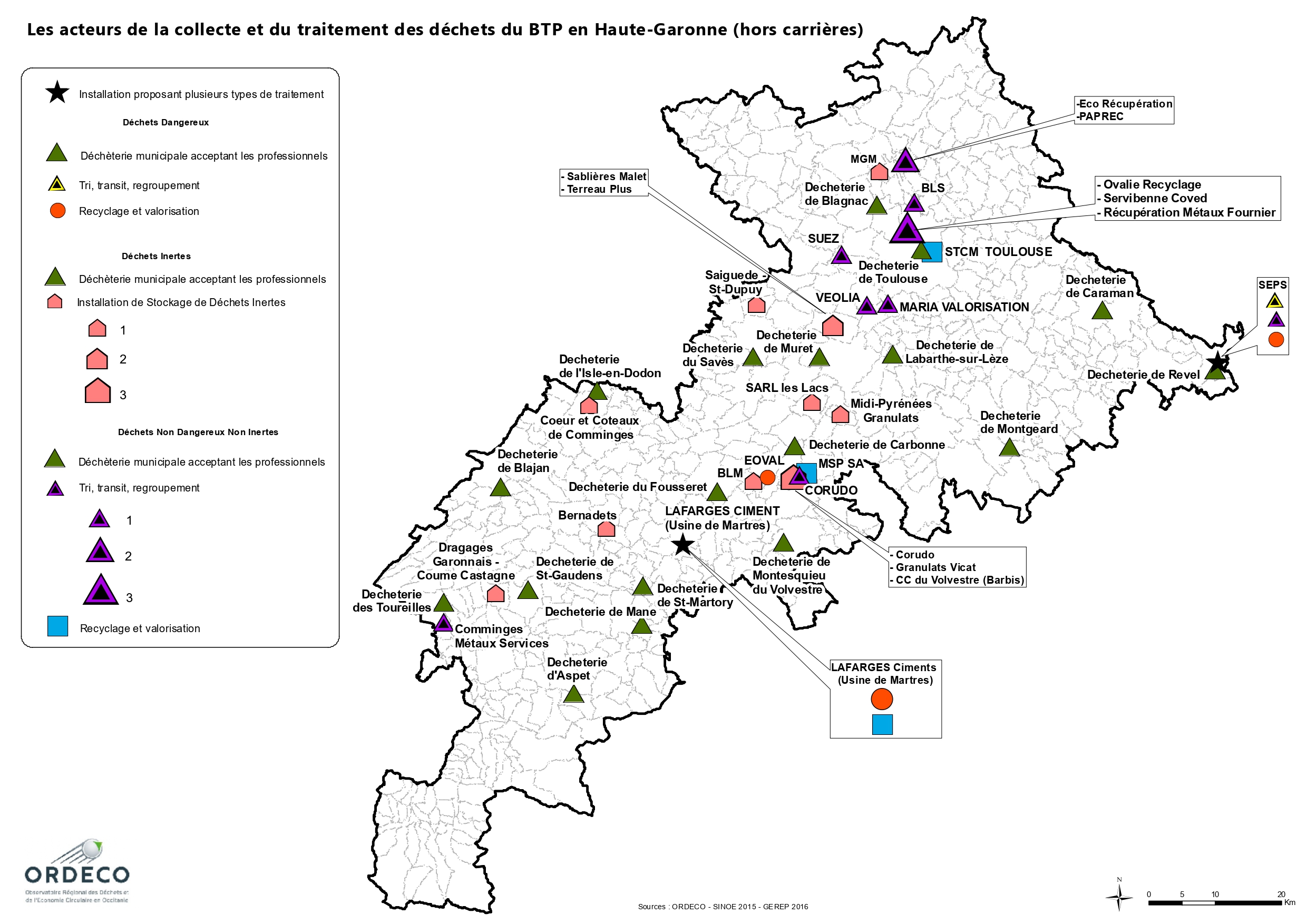 Les acteurs départementaux de la collecte et du traitement des déchets du BTP En Occitanie