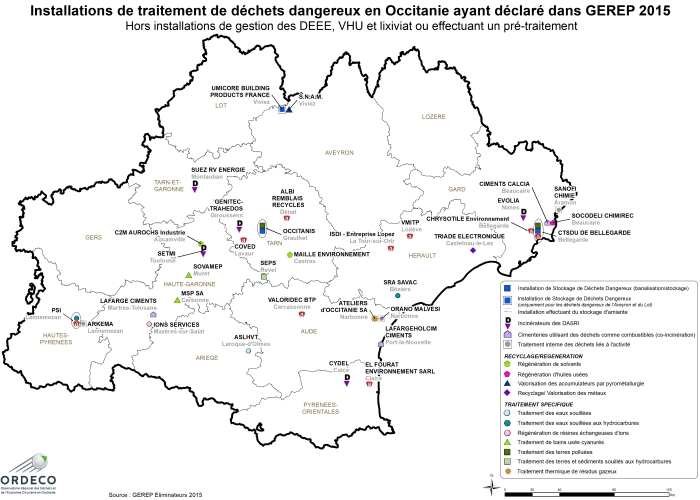 Les installations de traitement de DD en Occitanie en 2015