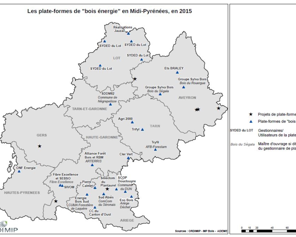 Plateformes de bois énergie partie ouest du territoire en 2015