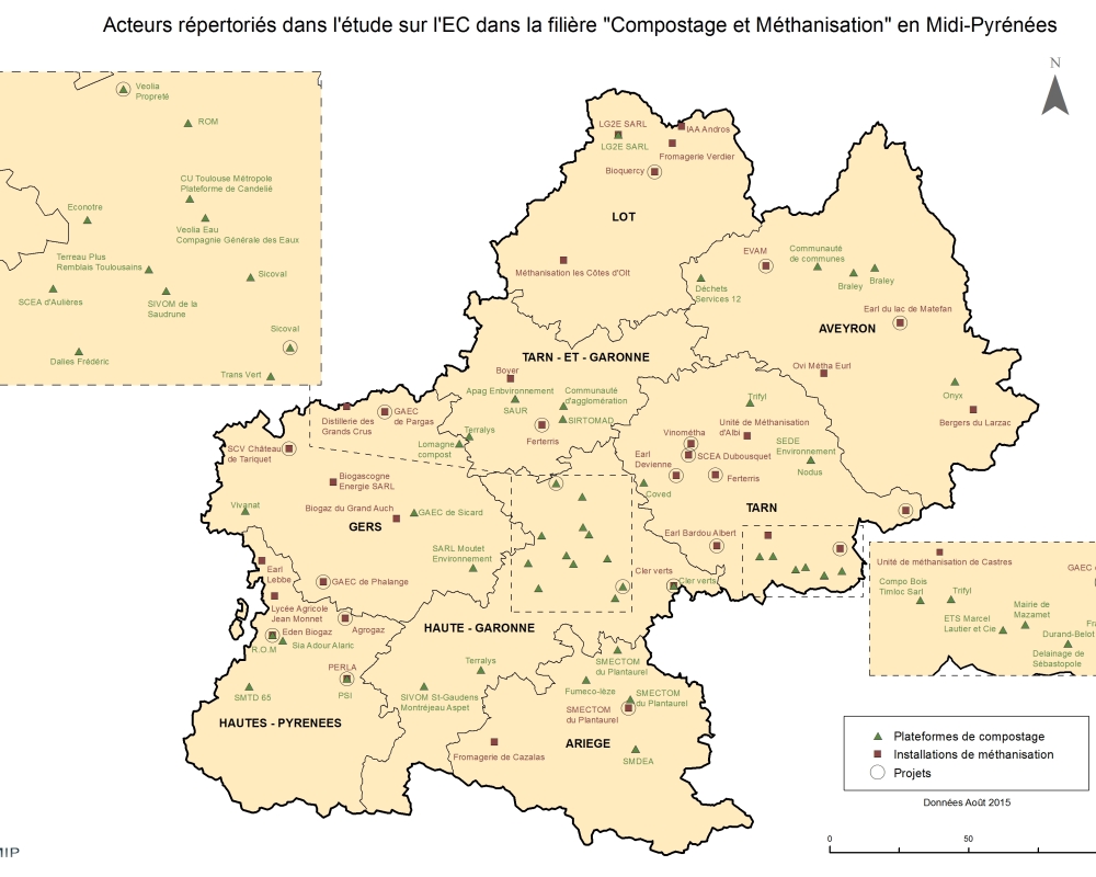 Carte acteurs Compostage-Méthanisation de ECC en 2015