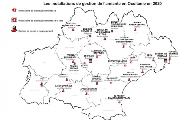 Installations de gestion de l&amp;amp;amp;aposamiante en Occitanie en 2020