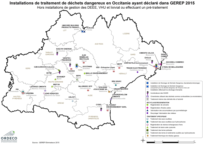 Les installations de traitement de DD en Occitanie en 2015