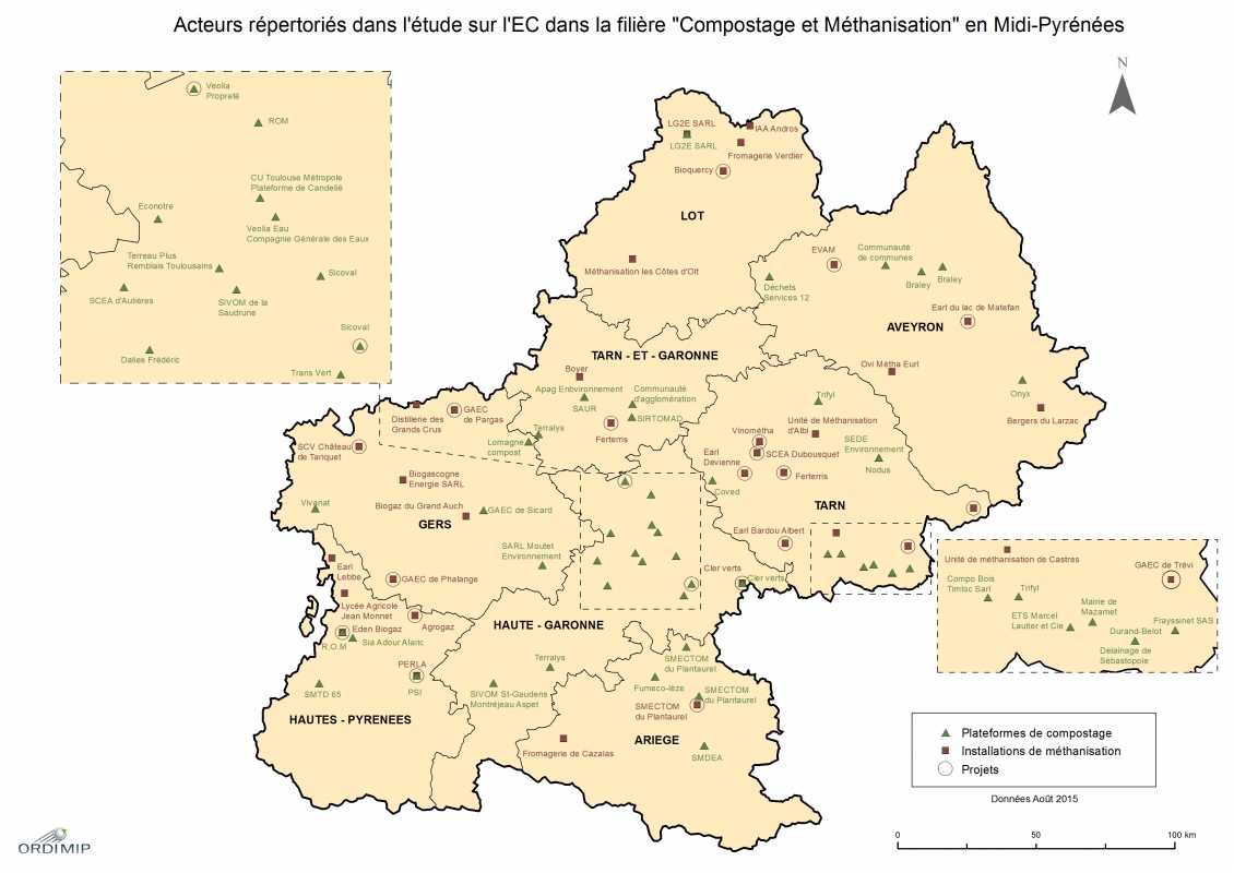 Carte acteurs Compostage-Méthanisation de ECC en 2015