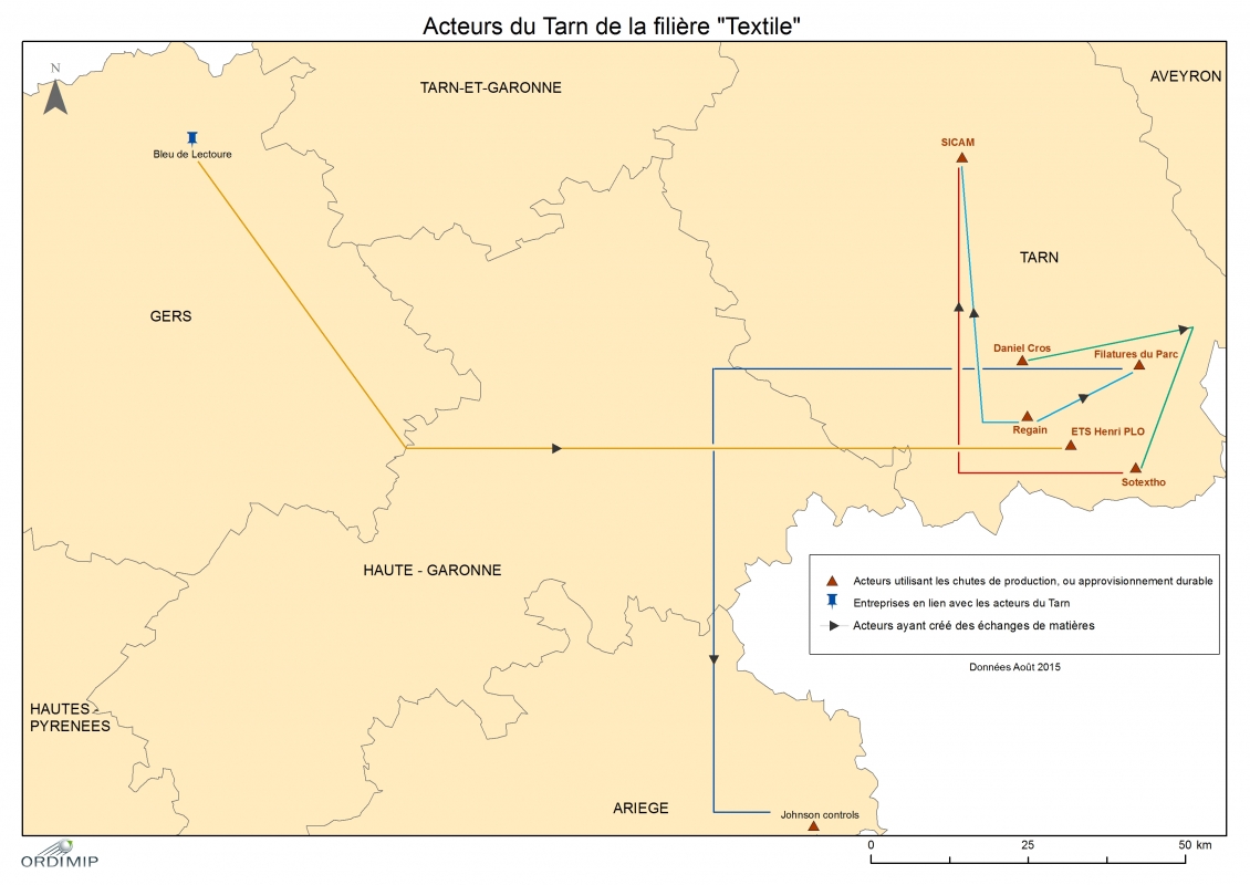 Carte acteurs Textiles (Tarn) de ECC en Midi-Pyrénées en 2015