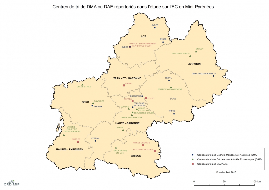 Carte acteurs Tri de ECC en Midi-Pyrénées en 2015