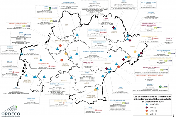 Carte des installations de tmt des DR avec AP et capa Occitanie 2018
