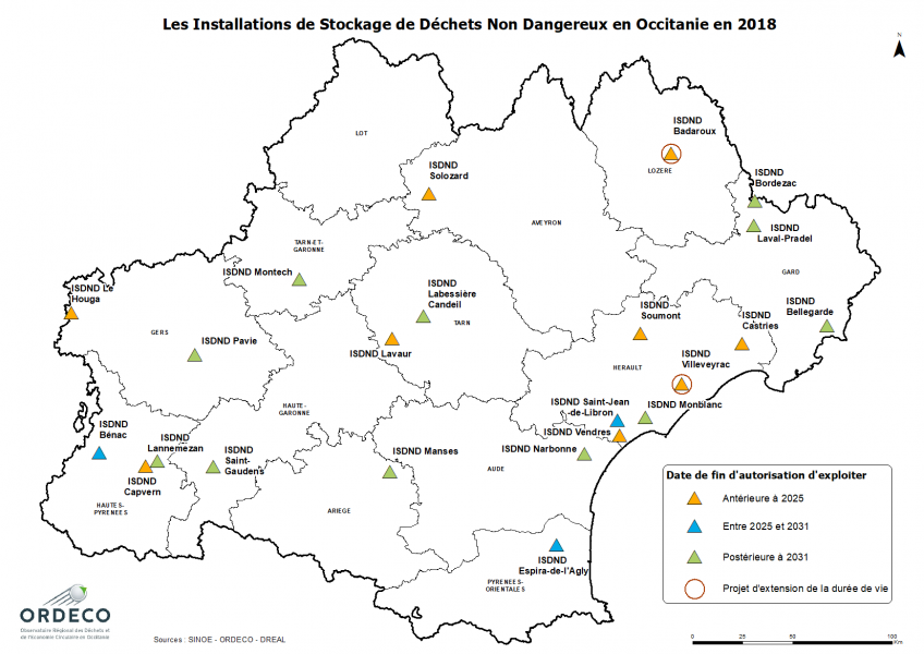 Figure 48 - Dates fin exploitation ISDND Occitanie 2017